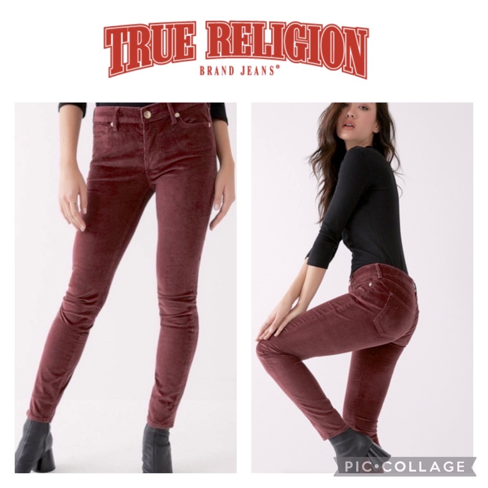 True Religion Maroon Corduroy Skinny Jeans Size 29